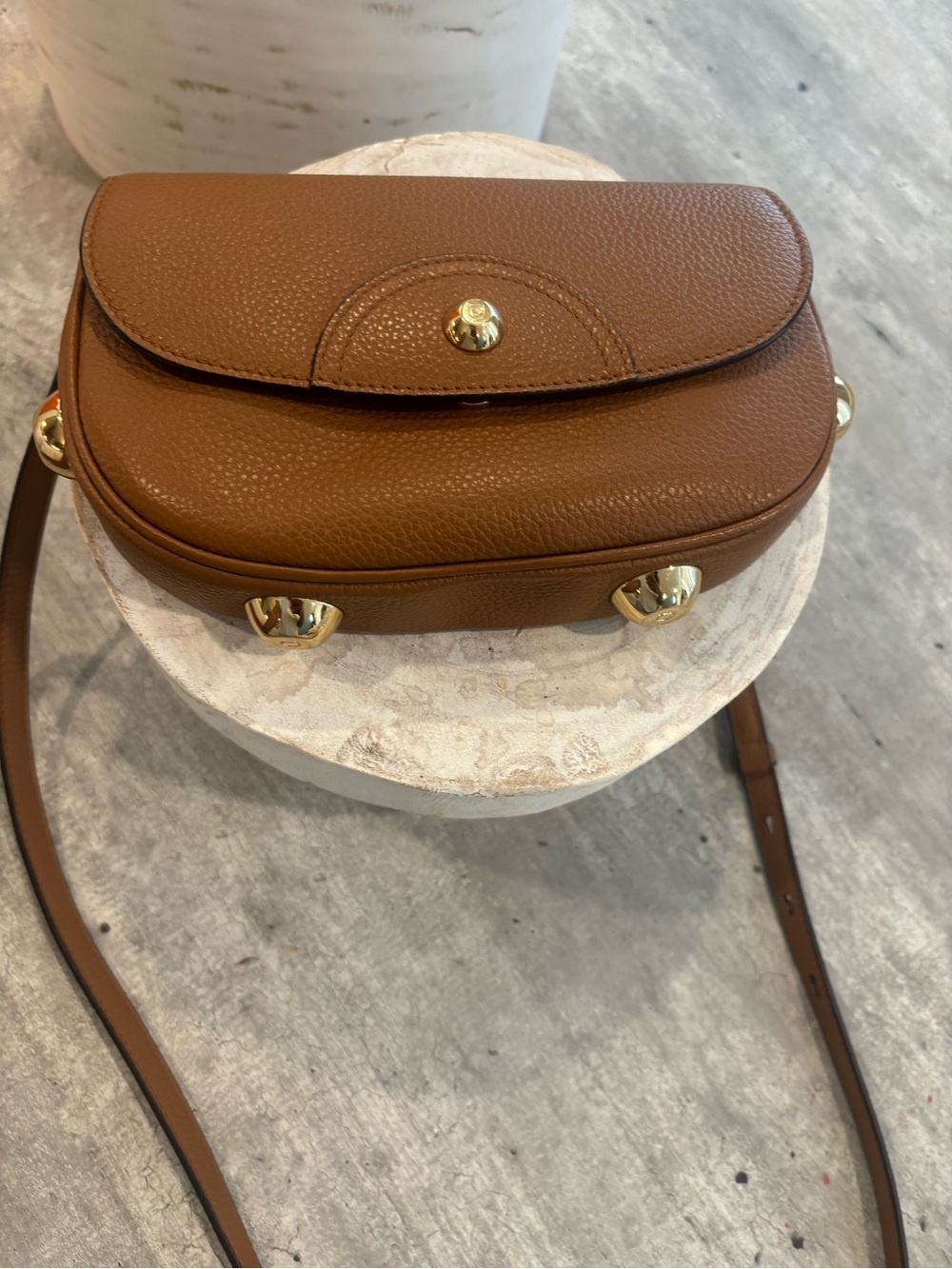 Salvatore Ferragamo Tan Pebbled Leather Shoulder Bag with Gold Hardware